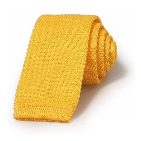Cravate tricot de soie jaune savane